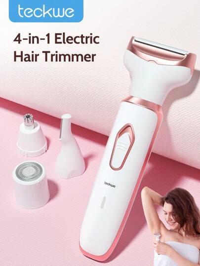 Teckwe Afeitadora eléctrica 4 en 1 para mujeres, recortadora de cabello indolora para cara, nariz, cejas, barba, bigote, brazos, piernas, axilas, set de afeitadora corporal recargable, herramienta de cuidado personal perfecta como regalo de Navidad, imprescindible para otoño e invierno, artículos esenciales de vacaciones, accesorios de camping, suministros de camping