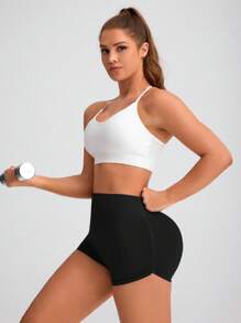 SHEIN Sport Studio Women's Solid Color Simple Everyday Sports ShortsWomen Sweat Short, Gym Short, Biker Short