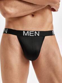 SHEIN Men's Letter Tape Fashionable Daily Wear G-String Sexy Underwear - Black and White - View 4