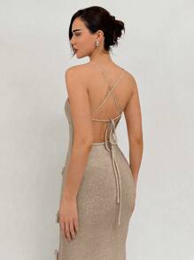 Aloruh Elegant Knitted Dress With Exquisite Floral Detailing, Fish Tail Hem, Open Back Design, Perfect For Vacation, Dating Or Evening Occasions