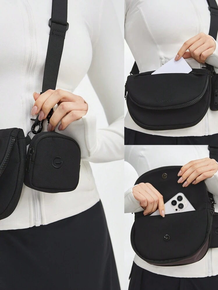 GLOWMODE Bolso con correa para el hombro repelente al agua y fácil de transportar con bolsillo nanoclip - Negro - Añade 9