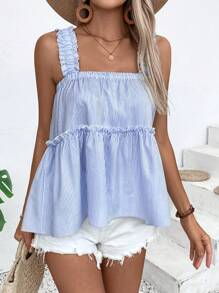 Chiquease Women's Striped Holiday Casual Tank Top With Ruffle Trim