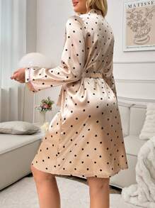 Váy ngủ lụa dài tay chấm bi thanh lịch dành cho nữ - Màu Khaki - Xem 2