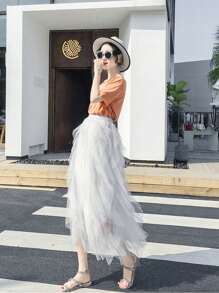 1pc 春夏秋冬女装不对称网纱-吊带裙-女装-彩色蛋糕裙-泡泡裙超仙裙-面料涤纶法式度假风刺绣小上衣吊带裙女装高级定制套装粉色泡泡裙女装夏季修身高腰裙校园度假日常出游婚礼裙-白色款式万圣节 - 白色 - 查看 5