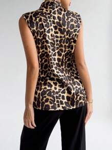 SHEIN Privé Leopard Print Button Front Work Women Shirt Blouse