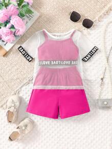 Conjunto de ropa informal de 3 piezas para bebé niña que incluye camiseta sin mangas, pantalones cortos y chaqueta