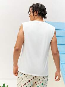 Mr Men Little Miss X SHEIN Men Casual Knitted Cartoon Illustration Printed Tank Top For Summer - White - View 2