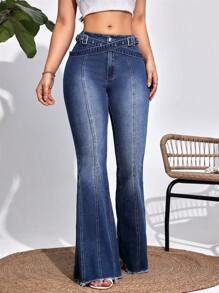 Breezaya Thắt lưng nữ có dây buộc trang trí loe Quần jean thường vừa vặn - Màu xanh lam - Xem 6