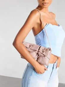 SHEIN BAE 女士情人節鑽石蝴蝶結Y2K街頭雙口袋肩背包，青少年，粉紅色 - 粉色 - 查看 7