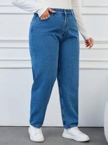 EURMUSE Plus High Waist Mom Fit Jeans - Light Wash - View 5