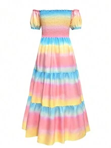 Vestido largo sin mangas y sin hombros con degradado de moda - Multicolor - Ver 2