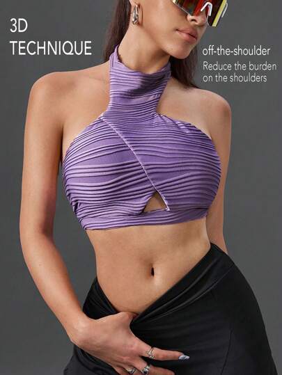 Innovista Sujetadores deportivos con textura 3D y corte asimétrico para mujer, conjunto a juego de otoño, para uso diario casual y entrenamiento, tops tipo Y2K