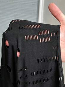 Slaydiva Body negro sexy de manga larga con cuello redondo - E - Negro - Ver 8