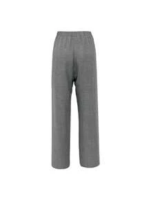SHEIN LUNE Pantalones anchos de pierna ancha con cordón lateral y ribete de encaje para mujer - Gris Oscuro - Ver 2