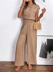 EMERY ROSE 度假休閒綁腰寬腿連體褲