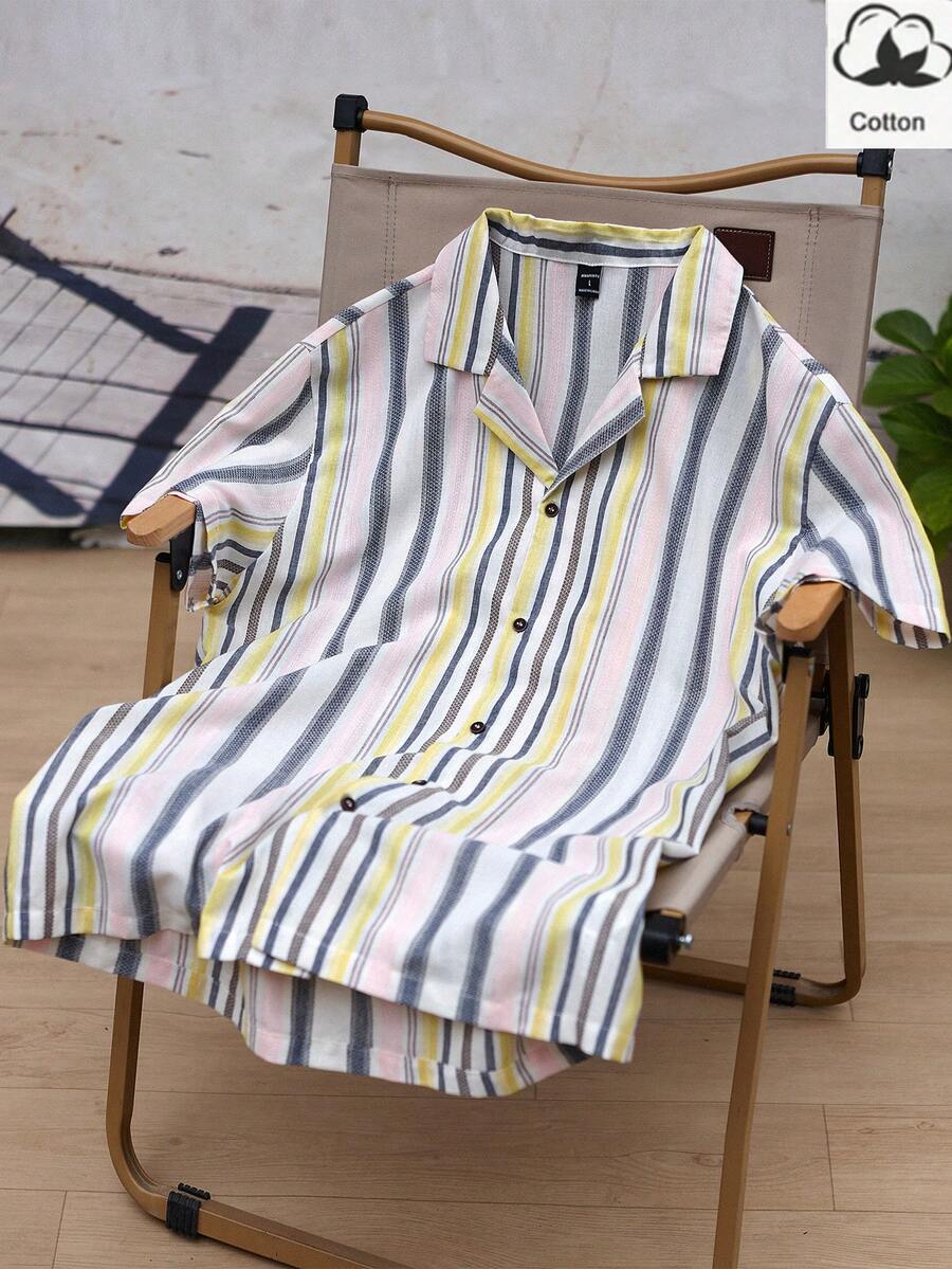 Manfinity RSRT Men's Summer Striped Printed Casual Short Sleeve Shirt - Multicolor - View 1