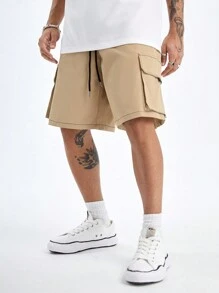 Manfinity NXTstreet Men's Loose Straight-Fit Shorts With Patch Pockets, Suitable For Summer - Khaki - View 3