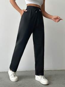 Pantaloni uni cu șnur în talie