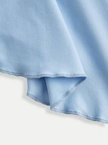 SHEIN 少女针织纯色吊带连衣裙，搭配防光短裤和不对称褶皱下摆 - 淺藍色 - 查看 4