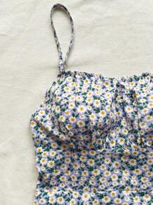 Soleia Vestido corto de verano para mujeres con tirantes de espagueti sin espalda cruzados con estampado floral pequeño para vacaciones