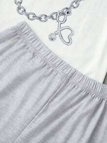 Teenage Boys' White Chain Short Sleeve Top And Shorts Set, Casual Home Outfit - Multicolor - View 5