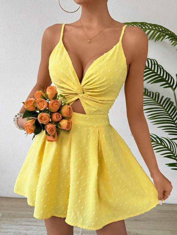 Breezaya Mono casual hueco con frente anudado y unicolor para mujer, con cintura recortada y tirantes ajustables tipo espagueti, para vacaciones