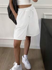 DAZY Loose Drawstring Women's Printed Capri Shorts - Beige - View 1