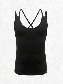 男士夏季純色圓領漸變抽空休閒背心 - 黑色 - 查看 5