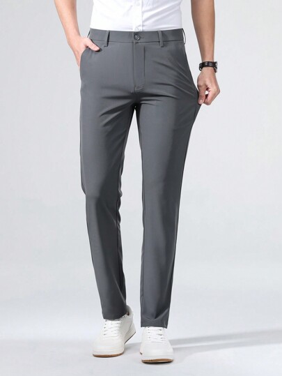 Pantaloni casual/da ufficio a gamba dritta con tasche, per l'autunno