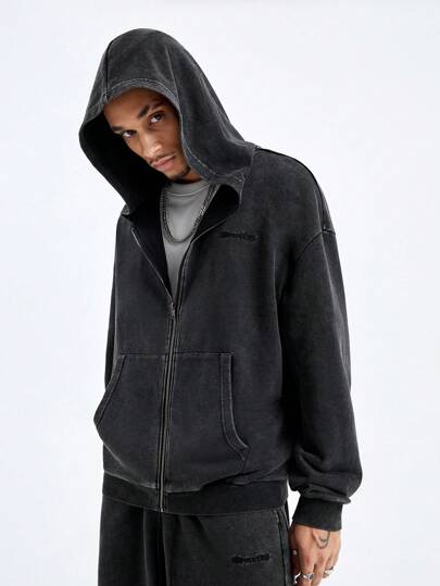 Manfinity VCAY Chaqueta de punto con capucha de corte holgado para hombre, diseño de patrón de nieve frita, para otoño e invierno