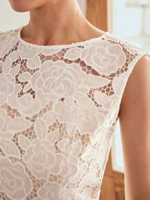 MOTF Classy SOLID GUIPURE LACE BODICE SLANT POCKET JUMPSUIT - White - View 3