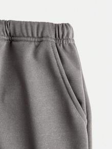 SHEIN Bermudas Casuais Esportivas e de Trabalho com Bolsos de Carga e Cintura com Cordão em Cor Lísa para Adolescentes Meninos