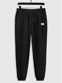 Manfinity VCAY 男士字母贴花T恤和抽绳腰带运动裤夏季套装 - 黑色 - 查看 6