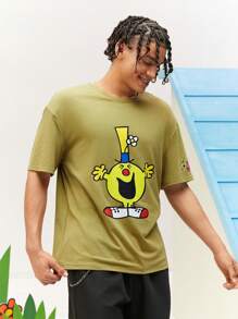 Mr Men Little Miss X SHEIN 1pc Casual Loose Knit Cartoon Character Printed Short Sleeve T-Shirt - Green - View 5