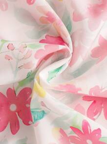 SHEIN Vintaside Kids 2 件装女婴格子和花卉印花盖袖纽扣连衣裙，夏季和假日服装 - 粉色 - 查看 6