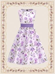 Vintamour Abiti vintage eleganti per donne taglie forti, con motivo jacquard a rose e fiocco, adatti per vacanza/festa, vestiti estivi da donna, vestiti da cerimonia, per laurea, per matrimonio come ospiti, abiti leggeri da donna per vacanze, abiti estivi da donna, abiti eleganti e formali per donne, abiti da Pasqua, di compleanno, da cerimonia