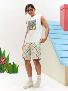 Mr Men Little Miss X SHEIN Men Casual Knitted Cartoon Illustration Printed Tank Top For Summer - White - View 4