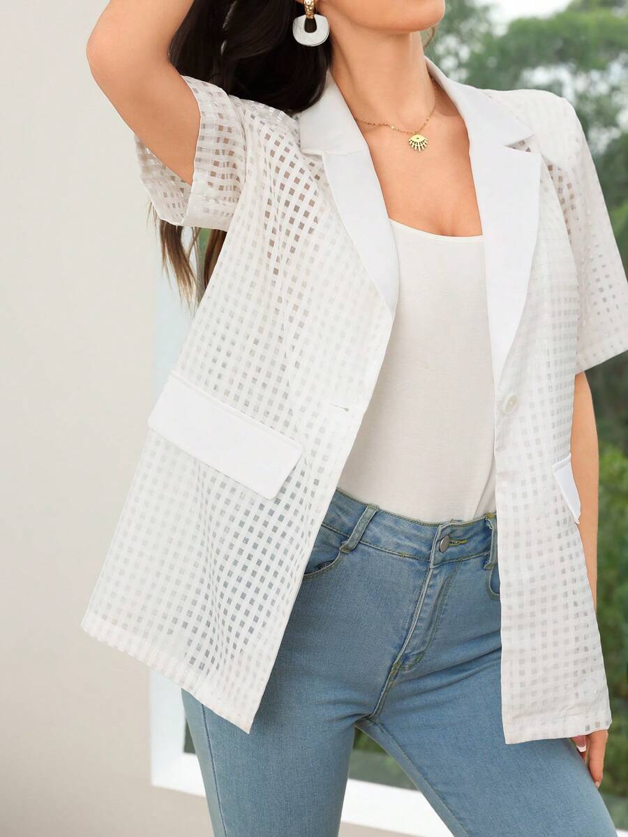 Seusyu Women's Translucent Simple Short Sleeve Regular Jacket For Daily Wear - White - View 1
