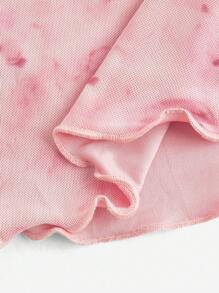 SHEIN Girlism Tween 女童优雅碎花蝴蝶结短袖短款 T 恤 - 粉色 - 查看 4