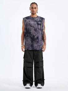 Manfinity VCAY Men's Loose Fit Woven Cargo Pants With Embroidered English Letter Pattern - Black - View 7