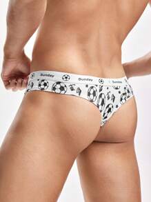 Men's Soccer Pattern Printed Boxer Briefs, Fun Underwear - White - View 3