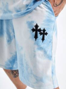 Manfinity VCAY Men's Loose Fit Cross Print Round Neck Knit T-Shirt Set, Suitable For Summer