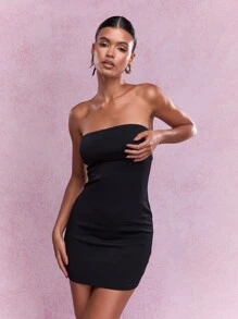 MISSGUIDED Music Festival Bandeau Bodycon Mini Dress - Black - View 1