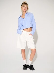 WESTFADE Premium Non-Stretch Bermuda 100% Cotton Denim Shorts - White - View 1