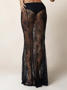 MISSGUIDED Boho Sheer Lace Panelled Mermaid Hem Maxi Skirt - Black - View 2