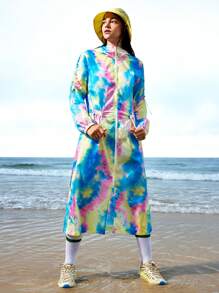 In My Nature Women's Outdoor Sports Printed Rain Jacket, Waterproof Windbreaker Hooded Drawstring Long-Sleeved Waistcoat - Multicolor - View 2