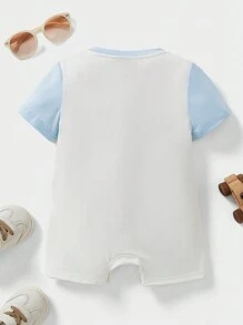 LOONEY TUNES X SHEIN Baby Boy Cartoon Rabbit Printed Contrast Color Casual Comfortable Cute Romper, Rabbit,Summer - Blue and White - View 2