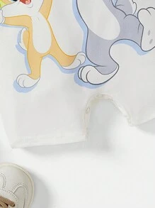 LOONEY TUNES X SHEIN Baby Boy Cartoon Rabbit Printed Contrast Color Casual Comfortable Cute Romper, Rabbit,Summer - Blue and White - View 4