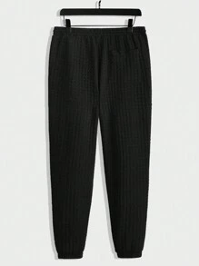 Manfinity VCAY 男士字母贴花T恤和抽绳腰带运动裤夏季套装 - 黑色 - 查看 7