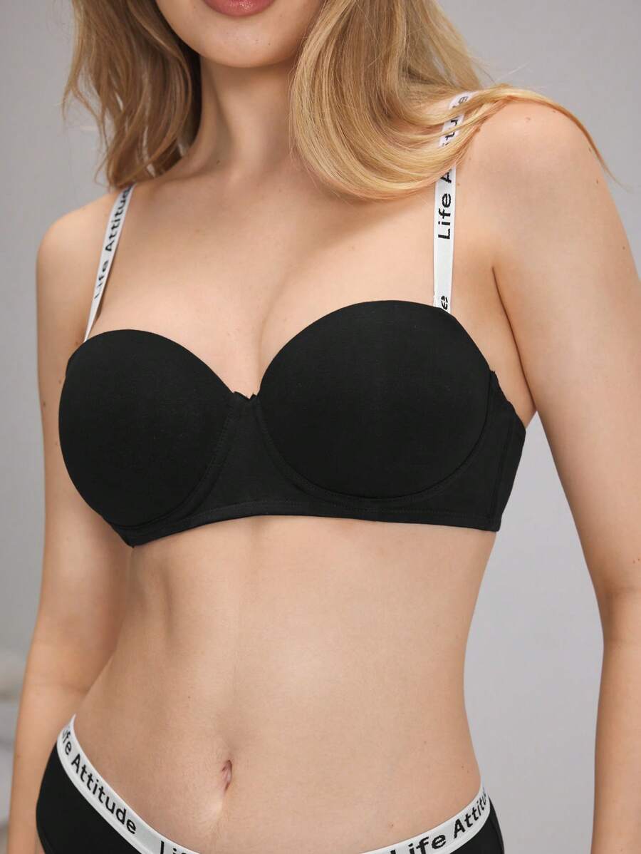 女性有模杯帶鋼圈胸罩 - 黑色 - 查看 1